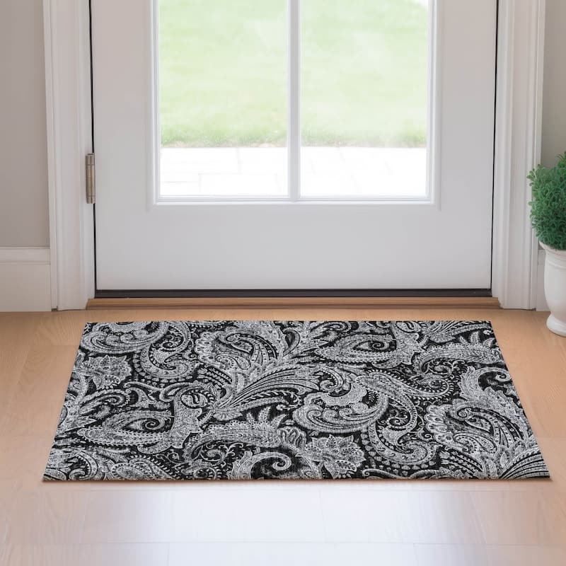 Premium Washable Super Soft Traditional Paisley Mayfield Rug - Black - 1' 8" x 2' 6" - Rectangle