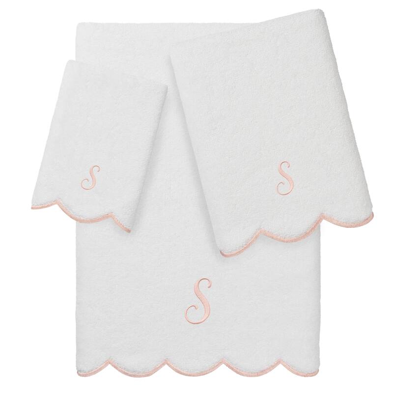 Authentic Hotel and Spa 100% Turkish Cotton Pink ADORNIA Scallop Personalized 3 Piece Towel Set - 3 Piece Set - S
