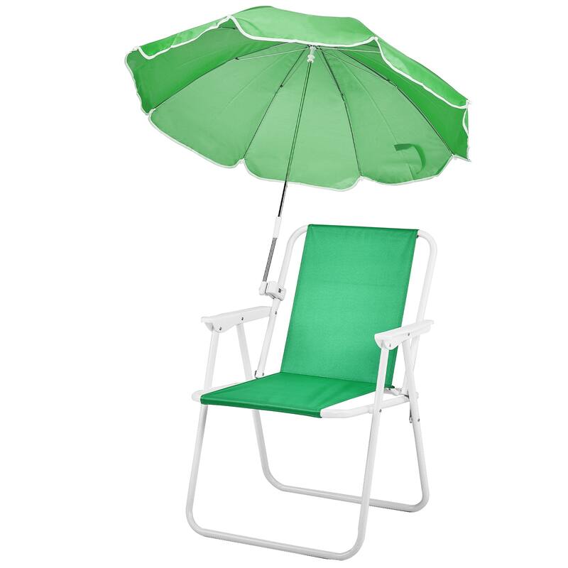 Folding Beach Chair with Umbrella for Adults, Lightweight Porable Camping Chair - 21.7 x 20.5 x 28.7 in (55 x 52 x 73 cm) - Green