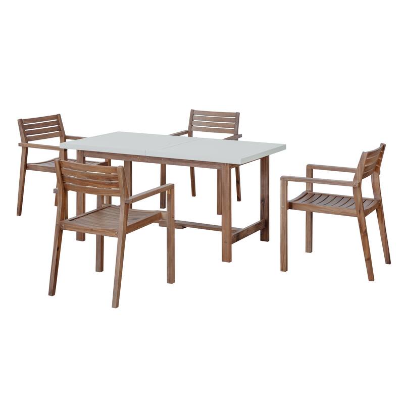 5-Piece Outdoor Acacia Wood Dining Set with Rectangular Table and Umbrella Hole for Family Gatherings