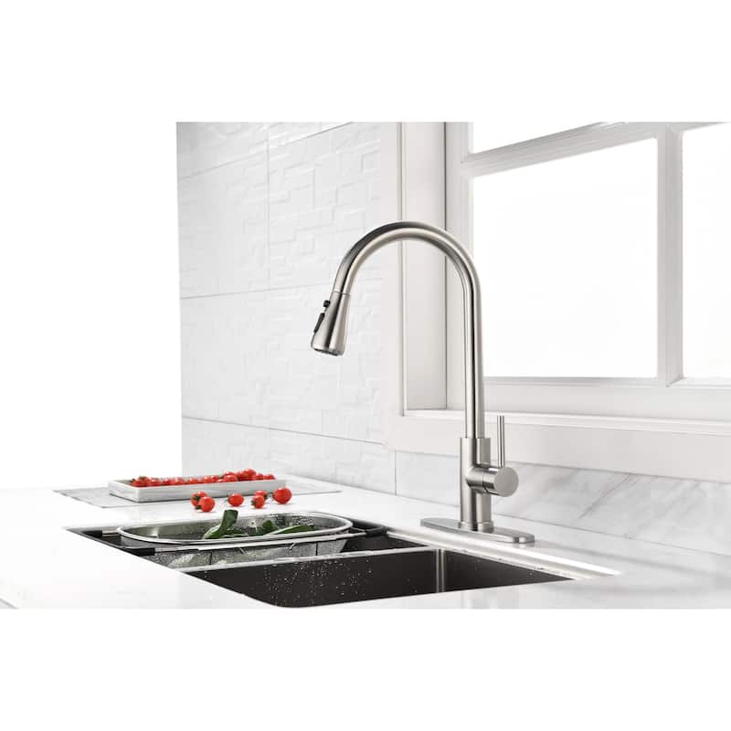 Single Handle High Arc Brushed Nickel Pull Out Kitchen Faucet,Single ...