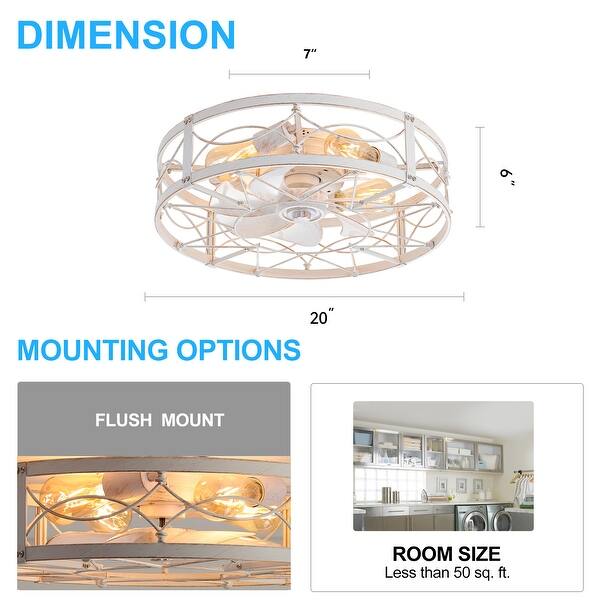 16.5-in Vintage Distressed White Low Profile Ceiling Fan with Remote Control(7-blade)