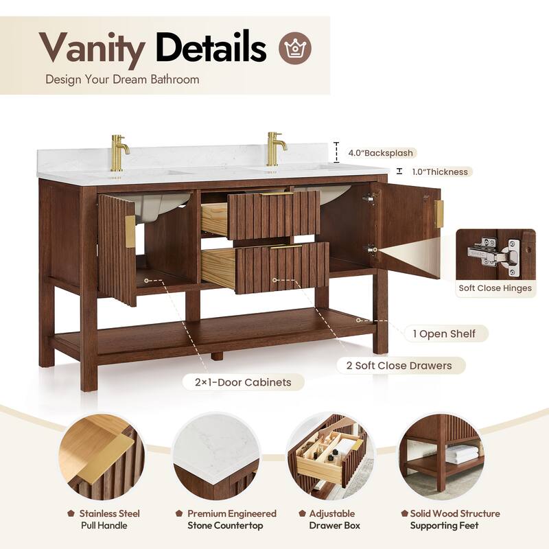 Tehran Bath Vanity with Composite Stone Top without Mirror