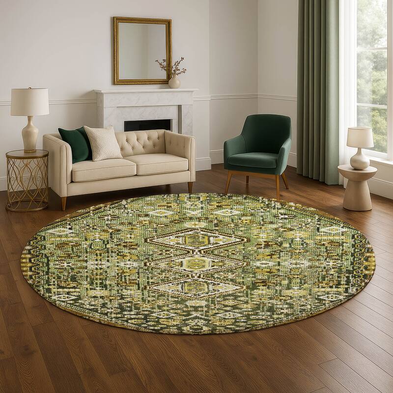 Premium Washable Super Soft Traditional Global Mayfield Rug - 8' x 8' - Olive