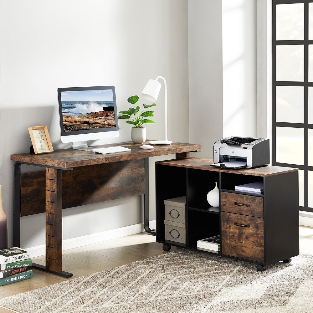 Symylife L-Shaped Computer Desk Office Desk Corner Desk Laptop Study Workstation Large PC Gaming Desk Home-Office Table 128x120x76.5cm Black