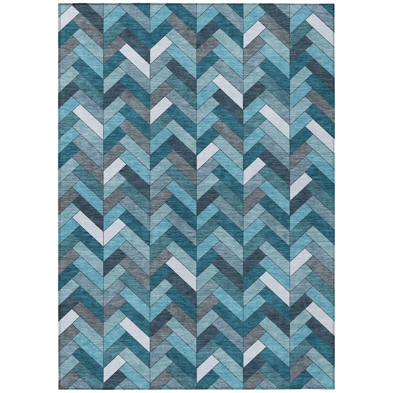 Machine Washable Indoor/ Outdoor Modern Chevron Chantille Rug