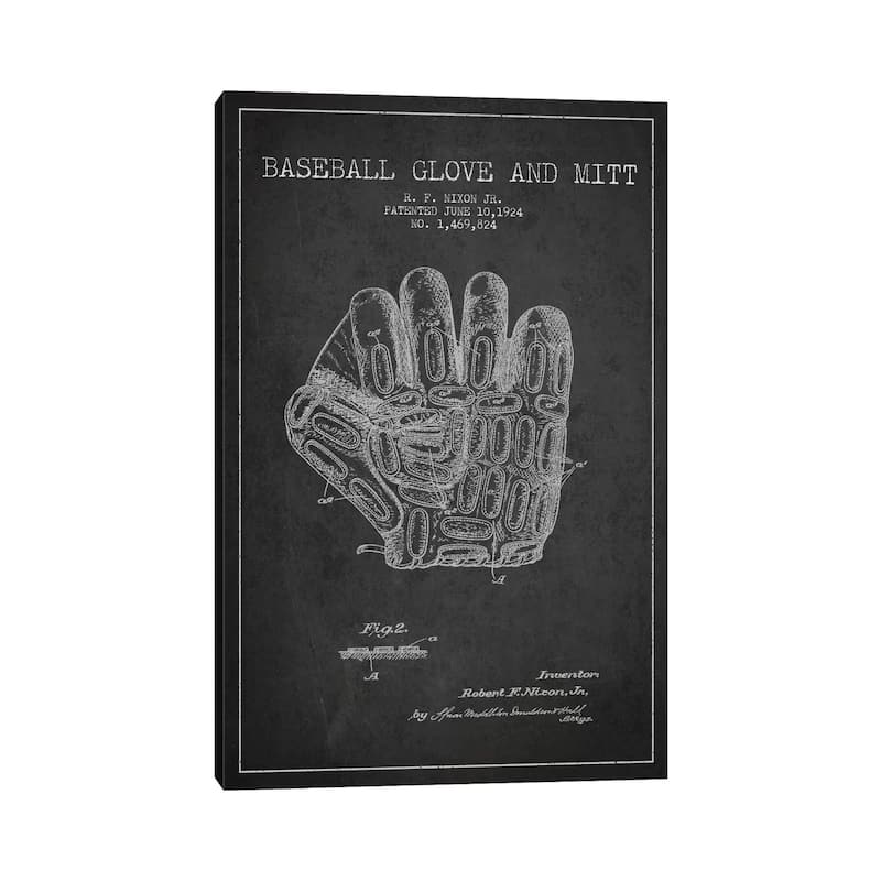 iCanvas "Baseball Glove Charcoal Patent Blueprint" by Aged Pixel Canvas Print