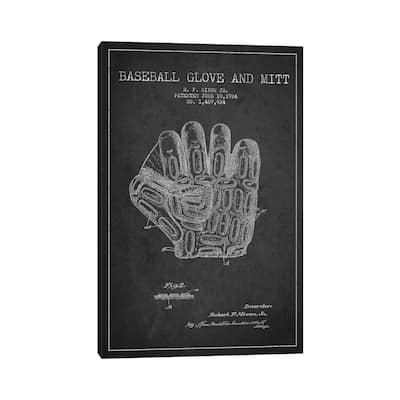 iCanvas "Baseball Glove Charcoal Patent Blueprint" by Aged Pixel Canvas Print