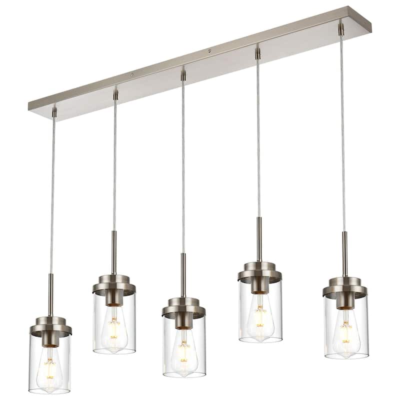 5 Lights Kitchen Island Lighting Linear Chandeliers, Industrial Pendant Light Fixtures Ceiling Hanging with Clear Glass Shade