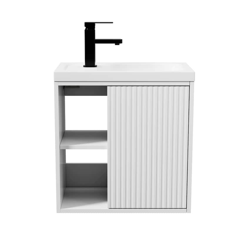 Single-Door Vertical Stripe Wall Cabinet with Integrated Basin