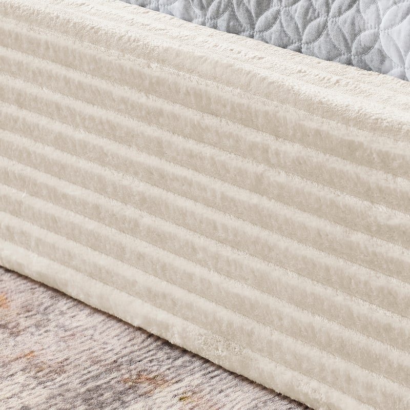 Platform Bed with Curved Headboard and Solid Wood Frame, Ergonomics Upholstered Bed Frame