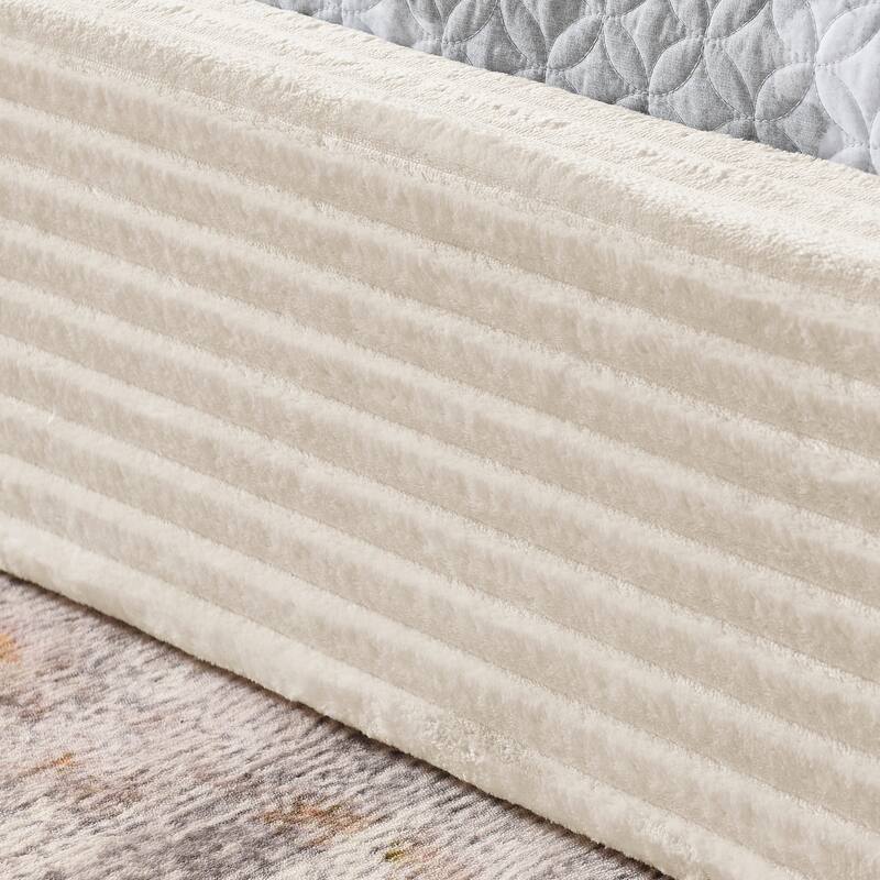 Queen Size Upholstered Bed Frame Velvet Fabric Grounded Platform with Curved Headboard Solid Wood No Box Spring