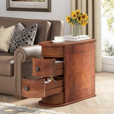 Wood Nightstand with 2 Drawers, Narrow Bedside Table No Assembly