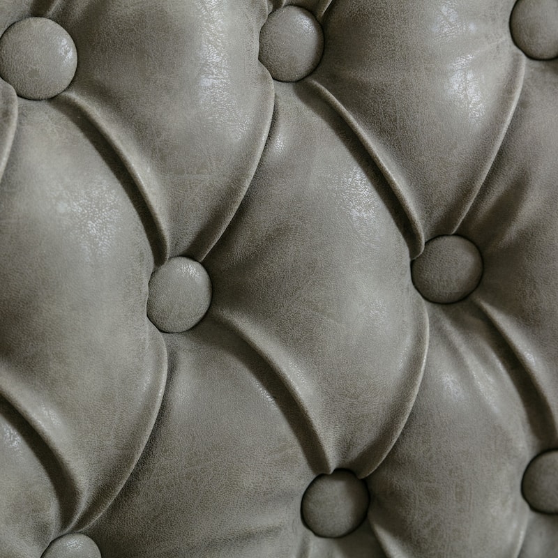 Vintage Accent Chair Dining Chair with Wood Legs, Leather Lounge Chair Padded Chair with Nailhead Trim