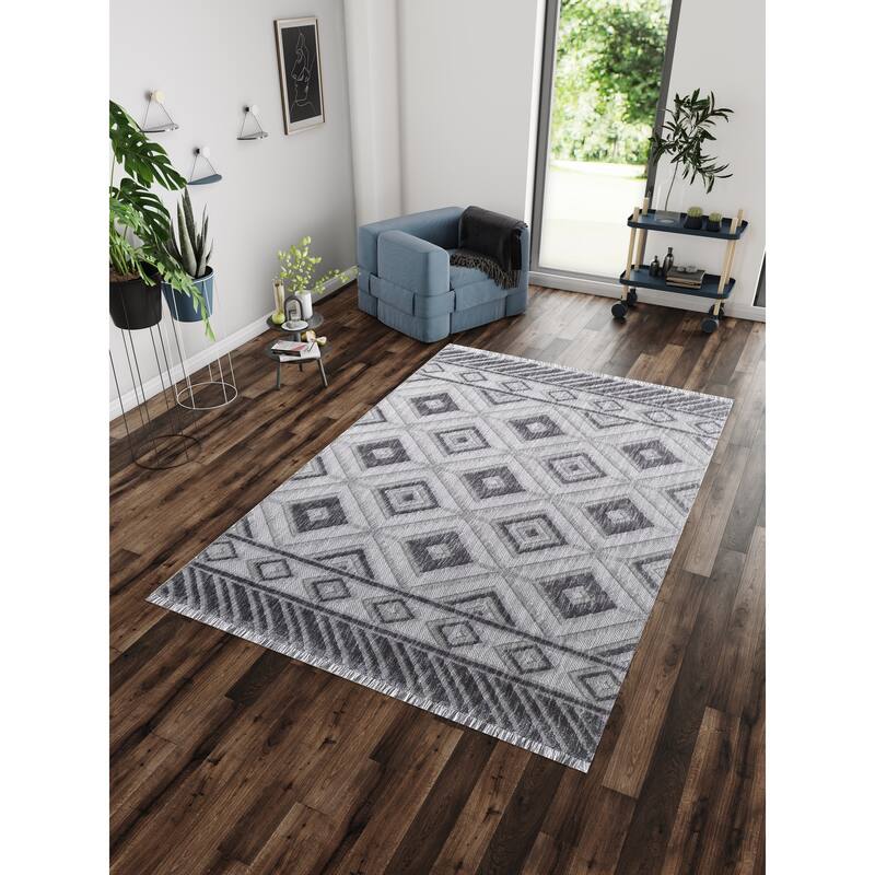 Milos Collection Diamond Pattern Space-dyed Polyester Rug
