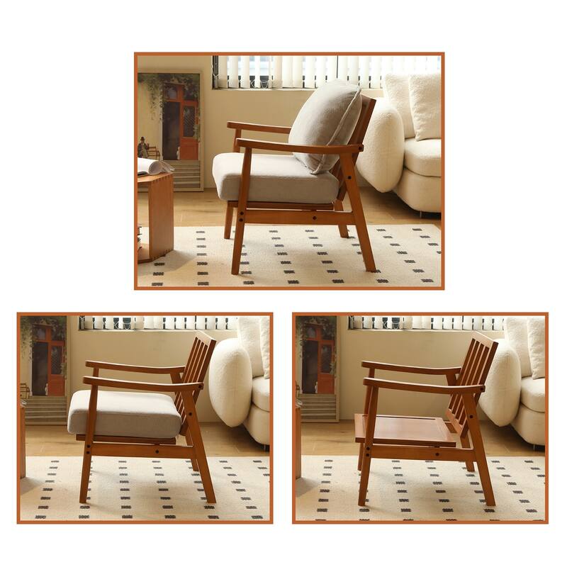 Accent Chair with Solid Wood Frame, Living Room Chair with Soft Fabric Cushion, Cozy Bedroom Chair, Comfy Armless Reading Chair