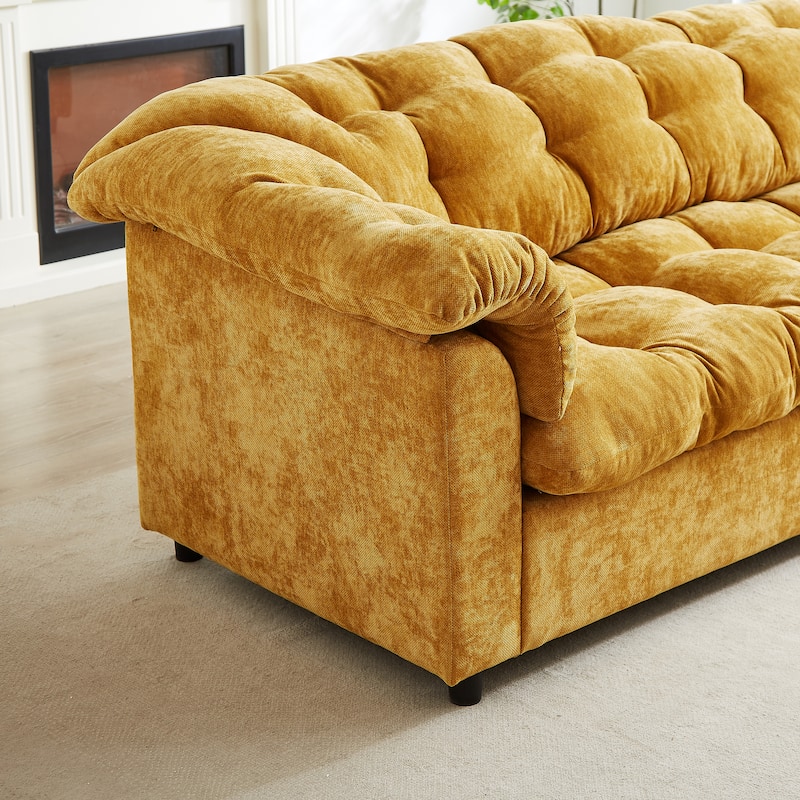 99.2" Fabric Modern Classic 3-Seater Sofa, Solid Wood Frame & Plush Cloud Cushioning