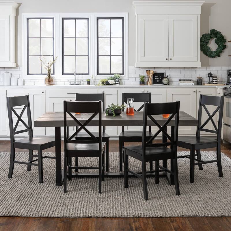 Middlebrook Solid Wood 7-Piece Dining Set with X-Back Chairs - Grey