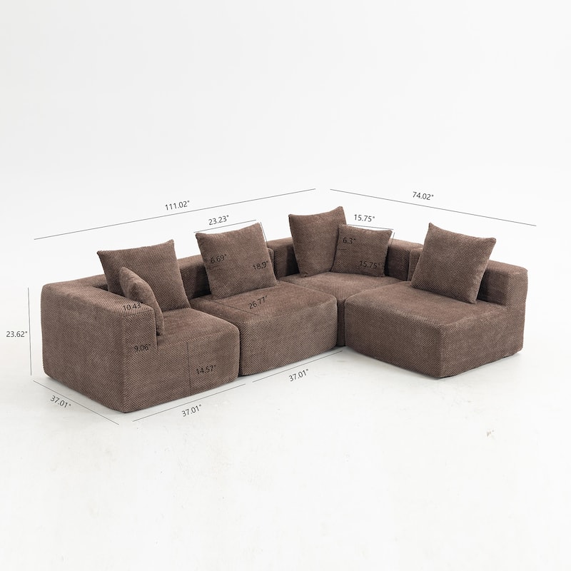 111" Modular Sectional Sofa with All-Foam Construction, Textured Upholstery and 6 Pillows, Low-Profile Couch for Living Room