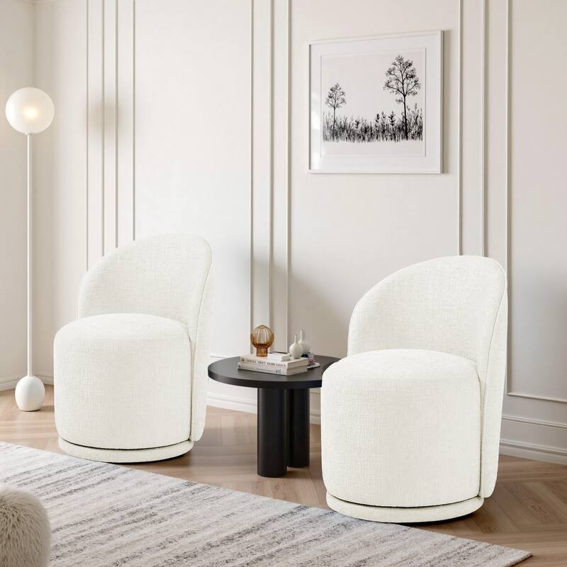 UIXE 2 Set Modern Upholstered Swivel Armless Side Dining Chairs - BEIGE/CHENILLE