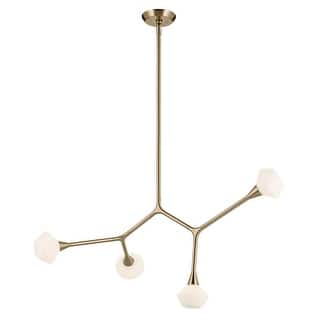Cassius 39.5 Inch 4 Light Convertible Chandelier with Opal Glass in Champagne Bronze