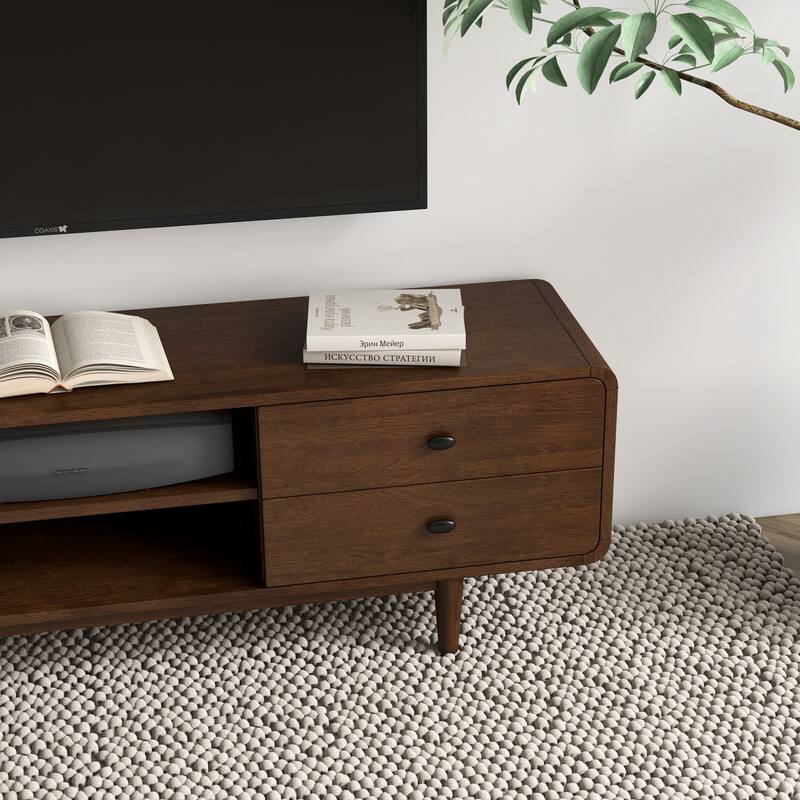 Seamore Mid Century Modern High Profile Solid Wood Universal TV Media Stand, Entertainment Unit up to 60 inch Wide