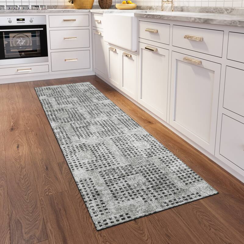 Indoor/ Outdoor Eleanor Modern Houndstooth Washable Rug - 2'3" x 7'6" - Gray