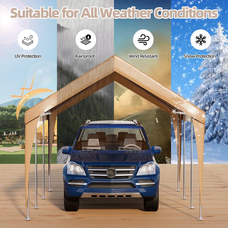 Heavy Duty Carport, All-Weather Waterproof Shelter with Steel Frame for Cars, Boats & Equipment