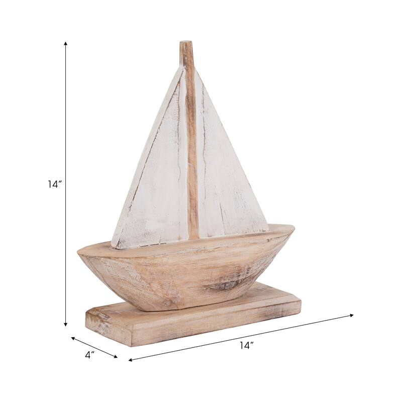 Albasia Wood Decorative Object Sailboat Handcrafted Nautical Accent