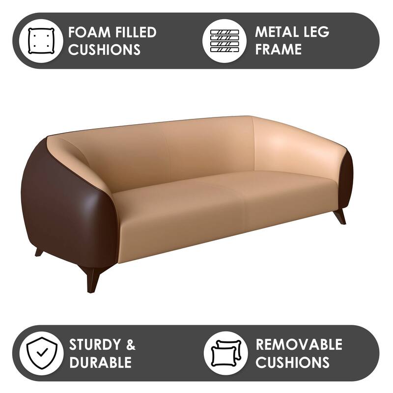 3 Seater Sofa Solid Wood Frame Upholstered in Vegan Leather with Metal Legs Opula Series by LeisureMod