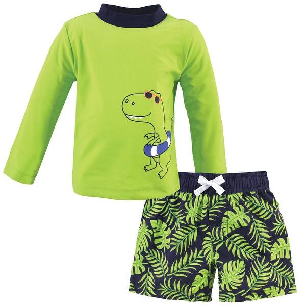 slide 1 of 1, Hudson Baby Toddler Boy Swim Rashguard Set, Swim Dinosaur 2T - Swim Dinosaur
