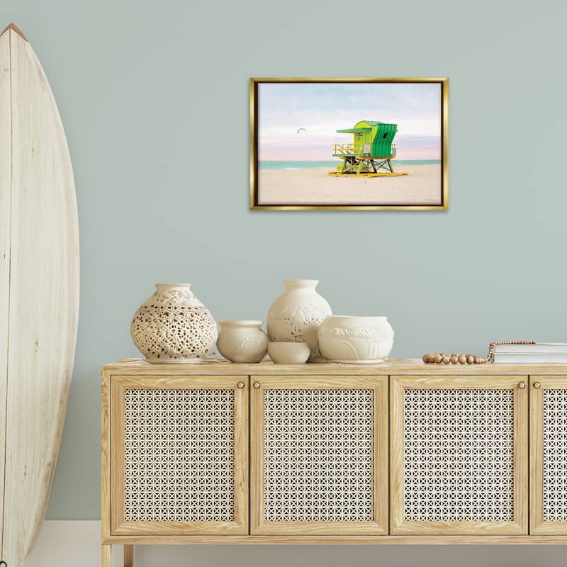 Stupell Lime Green Lifeguard Hut Framed Floater Canvas Wall Art Design By Seven Trees Design