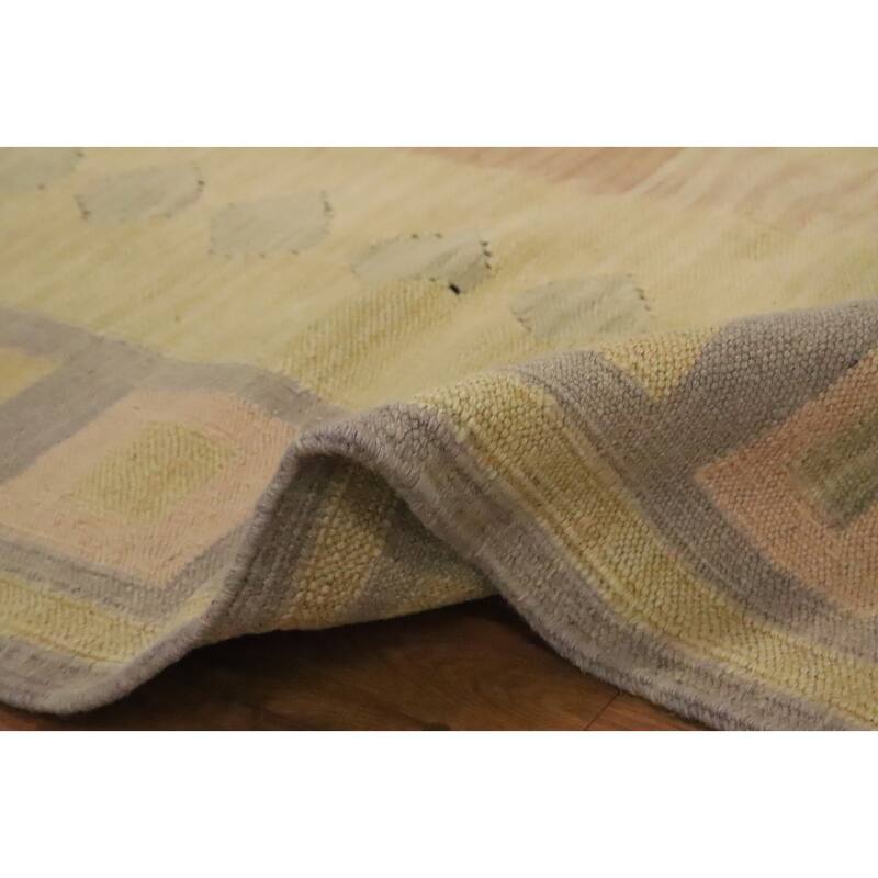 Hand Woven Oriental 100% Wool Carpet Southwestern Tribal Yellow & Gold Kilim Area Rug - 9' 8'' X 7' 10''