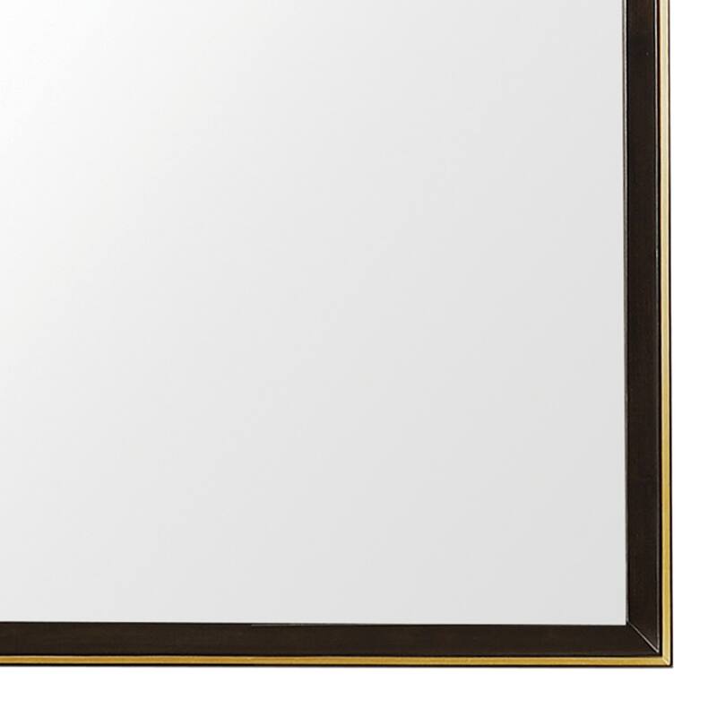 Rectangular Wooden Frame Mirror with Gold Trim, Espresso Brown