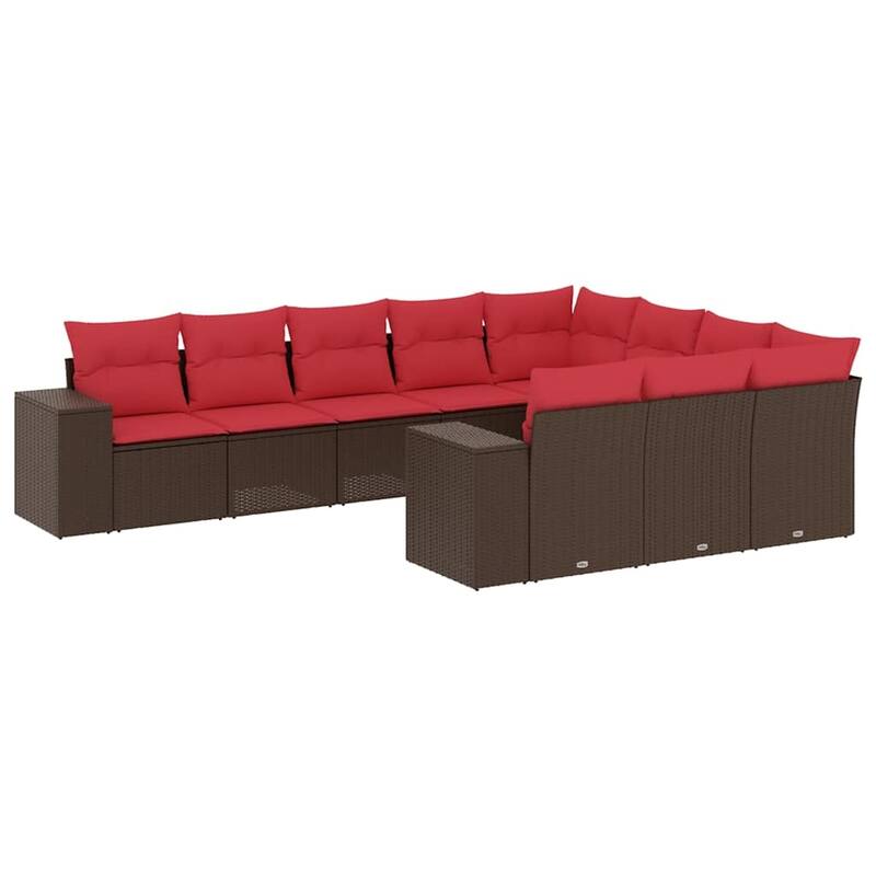 vidaXL 10/11 Piece Patio Sofa Set with Cushions Black/Brown/Gray Poly Rattan - 24.4 x 24.4 x 27.2