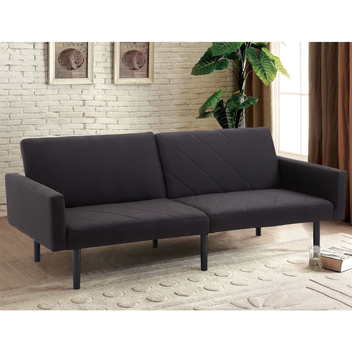 Costway Futon Sofa Bed Convertible Recliner Couch Splitback Sleeper W Wood Legs Black