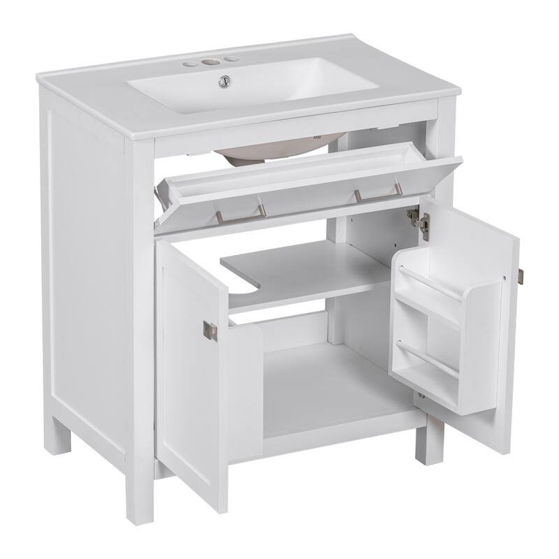 60"Bathroom Vanity Set with Double Vanities (Separate), Double Ceramic Sinks, Adjustable Shelf, Soft Close Doors and Flip Drawer