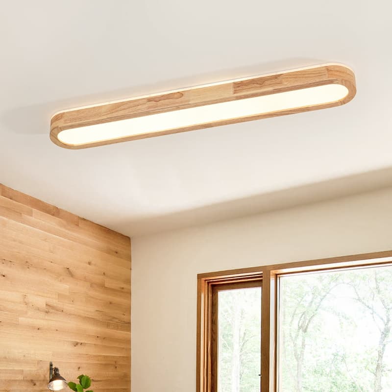 Rustic Wooden Long Oval Dimmable LED Flush Mount Ceiling Light 37.4in - 3000K Warm White