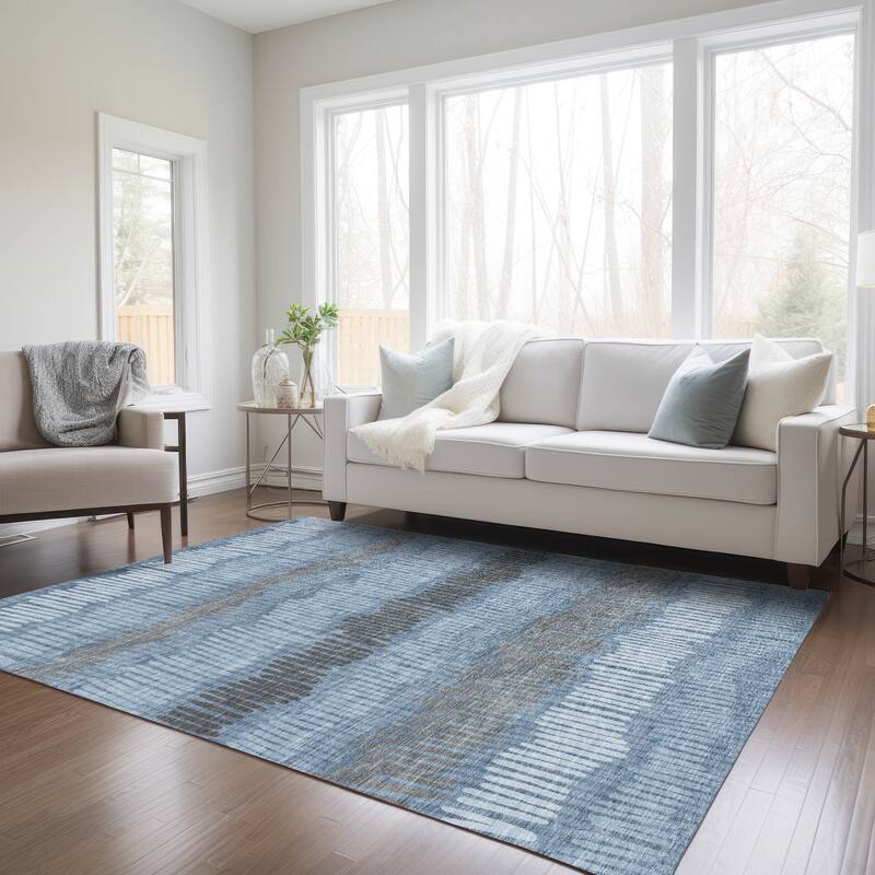 Machine Washable Indoor/ Outdoor Chantille Abstract Stripe Rug