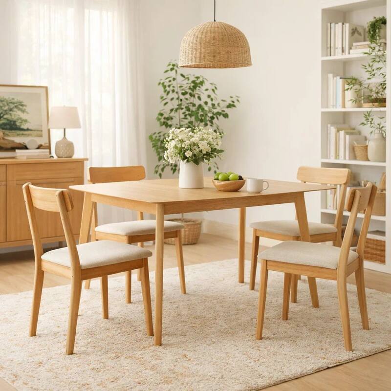 Dining Table, 59 Inch Natural Walnut Brown Rectangular, Tapered Legs