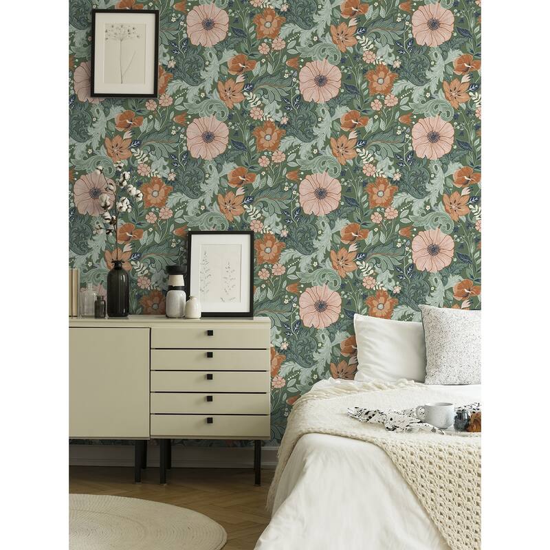 A-Street Prints Victoria Green Floral Nouveau Wallpaper