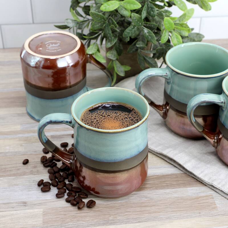 Gibson Home Copper Tonal 4 Piece 18 Ounce Stoneware Cup Set in Sage