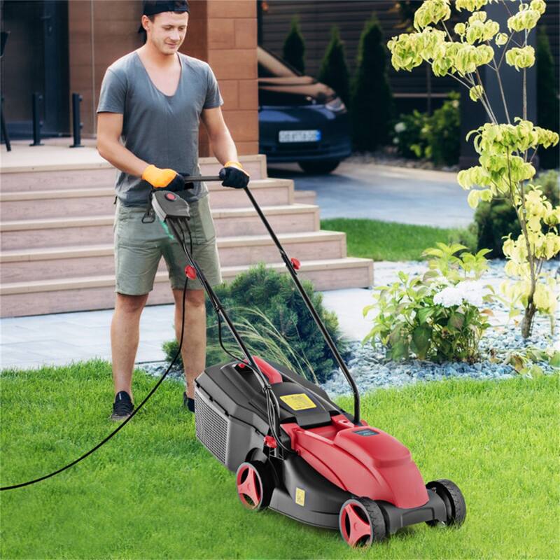 10-AMP Electric Lawn Mower with 13" Cutting Width, Adjustable Heights & 25L Grass Collection Box - 45" x 16" x 35"