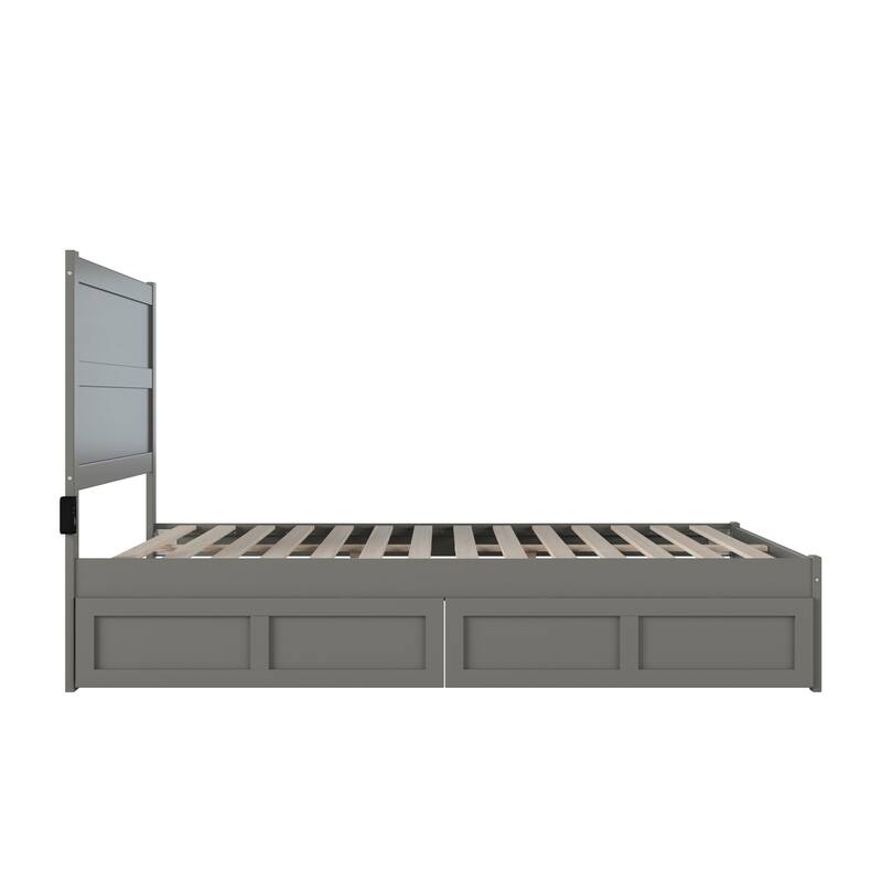 Platform Bed with Drawers Grey - Modern Storage Bed Frame, Wood Bed