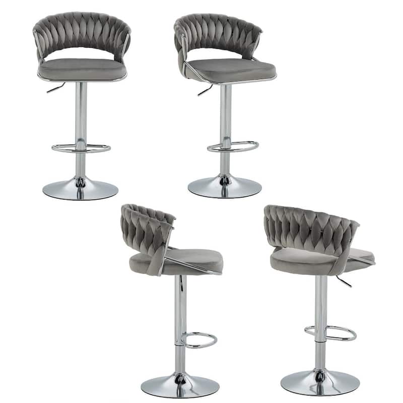 2/4 Set Velvet Adjustable Counter Stools Swivel Bar Stools With Backs - 24"-33"