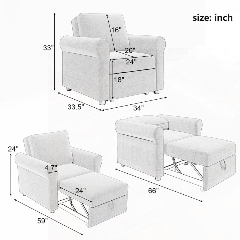 Convertible Sleeper Chair Bed with Adjust Backrest Into a Sofa