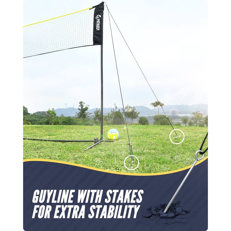 17FT Portable Badminton Volleyball Combo Net Set , 5.1ft-7.4ft Adjustable Heigh for Backyard
