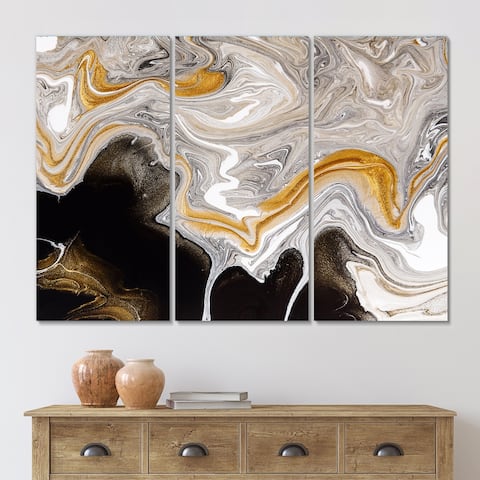 Designart 'Black And White Liquid Marble Waves IV' Modern Canvas Wall Art Print