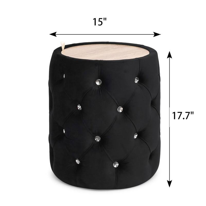 Adeco Round Storage Velvet Ottoman Removable Wooden Lid Coffee Table