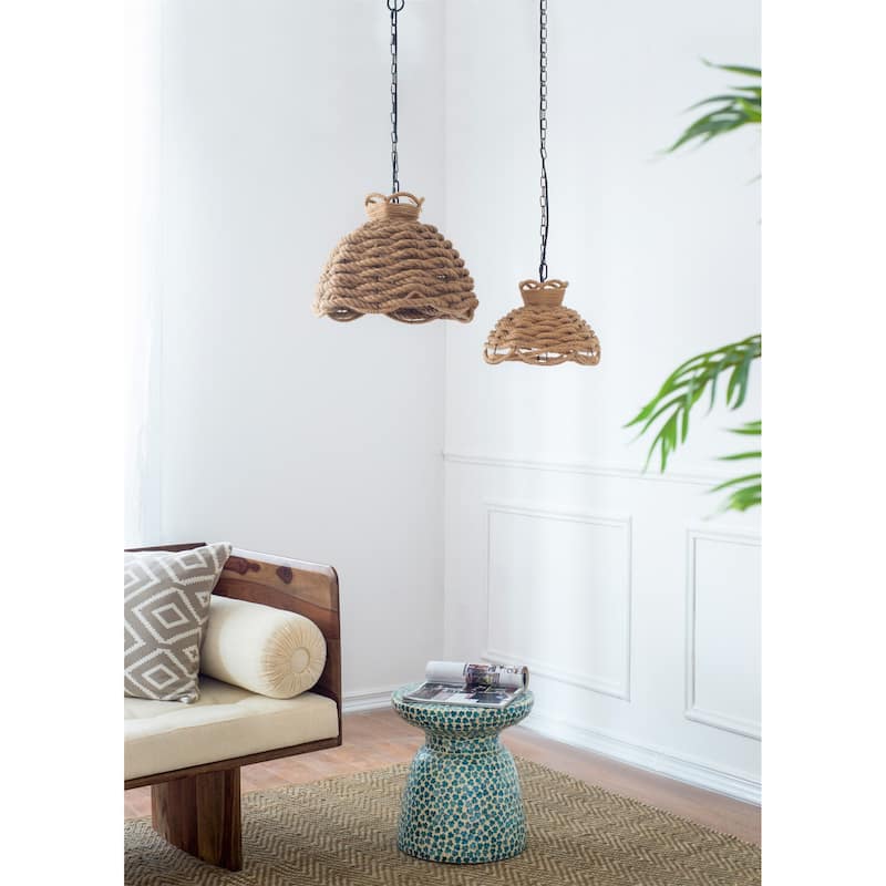 Set of 2 Hemp Rope Chandeliers, Industrial Rustic Style - Brown